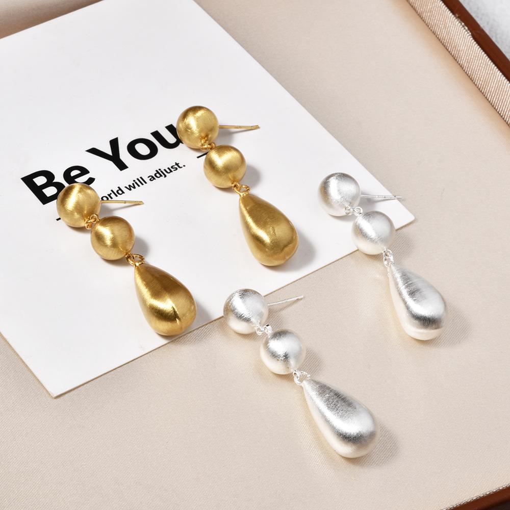 显脸小复古金属圆珠拼接拉丝水滴耳坠夸张个性小众设计感耳环耳饰