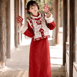【出租】冬款新中式旗袍红色国风套装领证晚礼服年会敬酒服秋冬