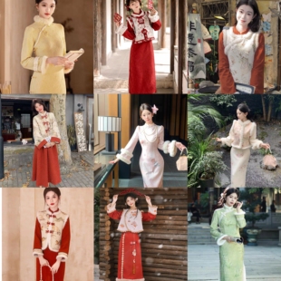 【出租】冬款新中式旗袍红色国风套装领证晚礼服年会敬酒服秋冬