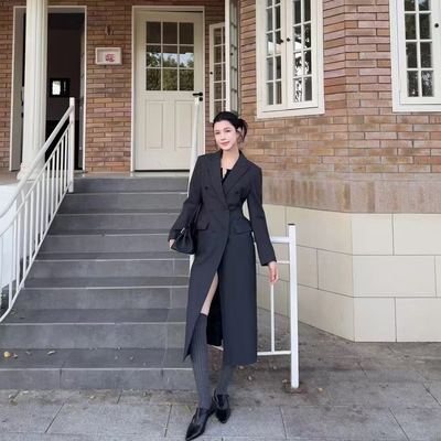 Vane韦恩十三行沙漏腰显瘦西装大衣2025新款长款过膝西装外套女