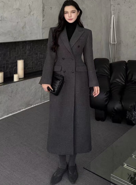 Vane韦恩十三行沙漏腰气质高级感毛呢大衣中长款女2025新款外套冬