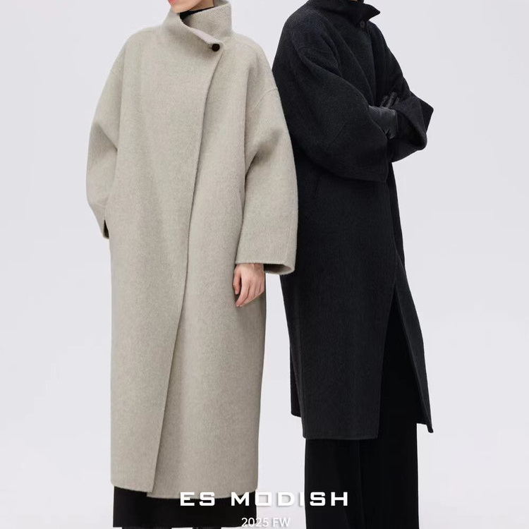 ESMODISH侧扣高领羊毛双面大衣