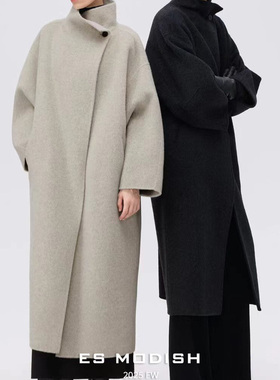 ES MODISH 设计感侧扣高领羊毛双面大衣2025新款气质长款冬季外套