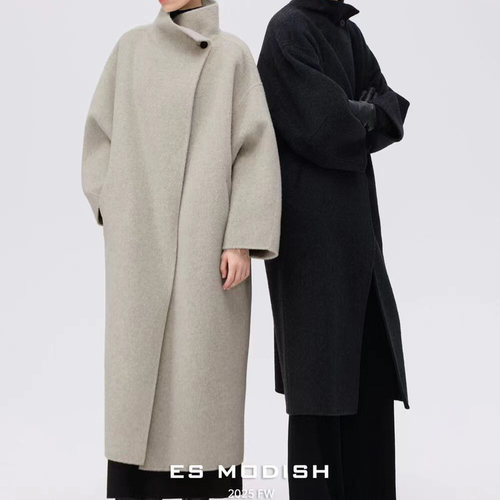 ESMODISH侧扣高领羊毛双面大衣