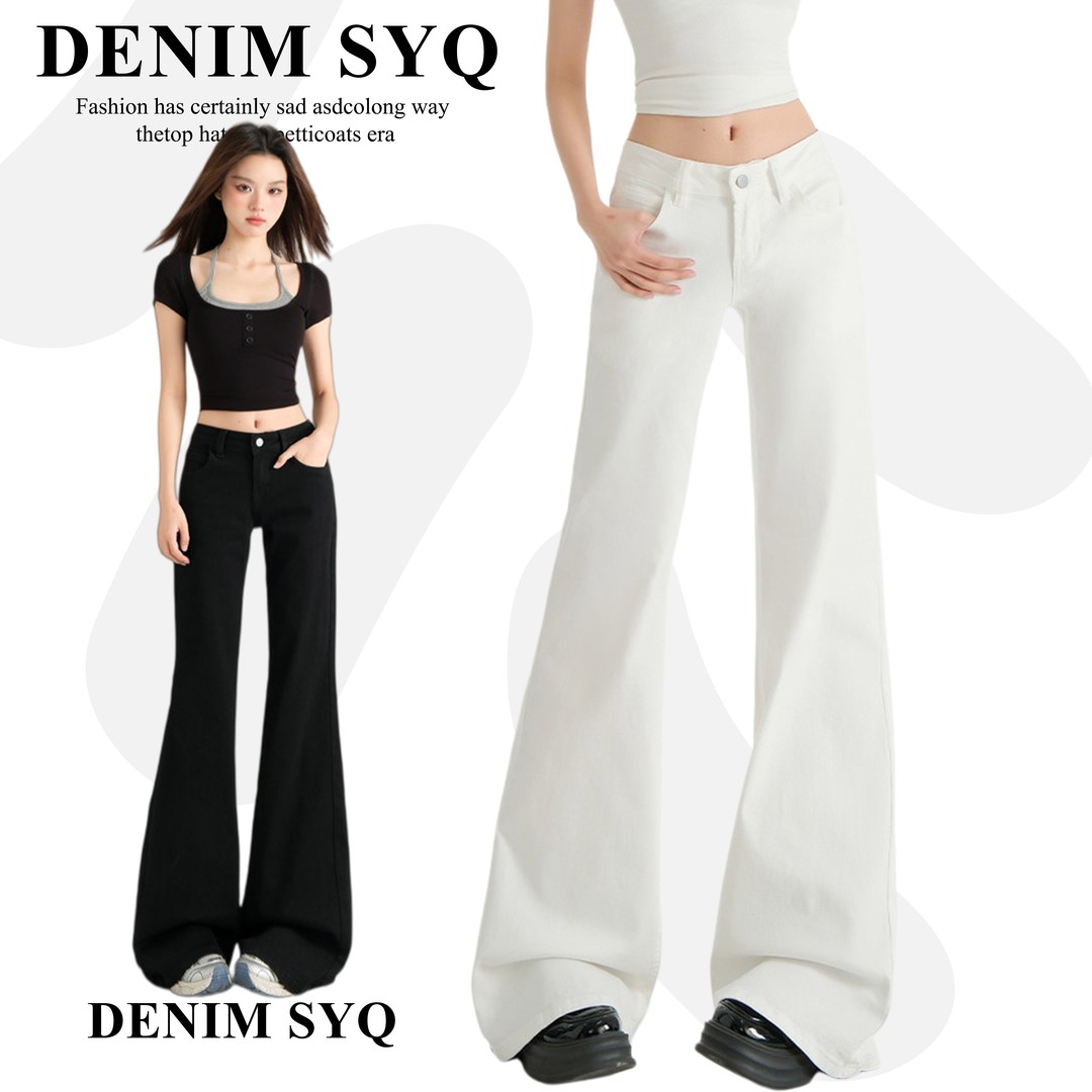Denim淑娅琦白色微喇牛仔裤女2026新款美式低腰高个不贴腿喇叭裤