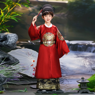 儿童明制汉服男童2026新款高端龙补圆领袍套装中国风春款古风古装