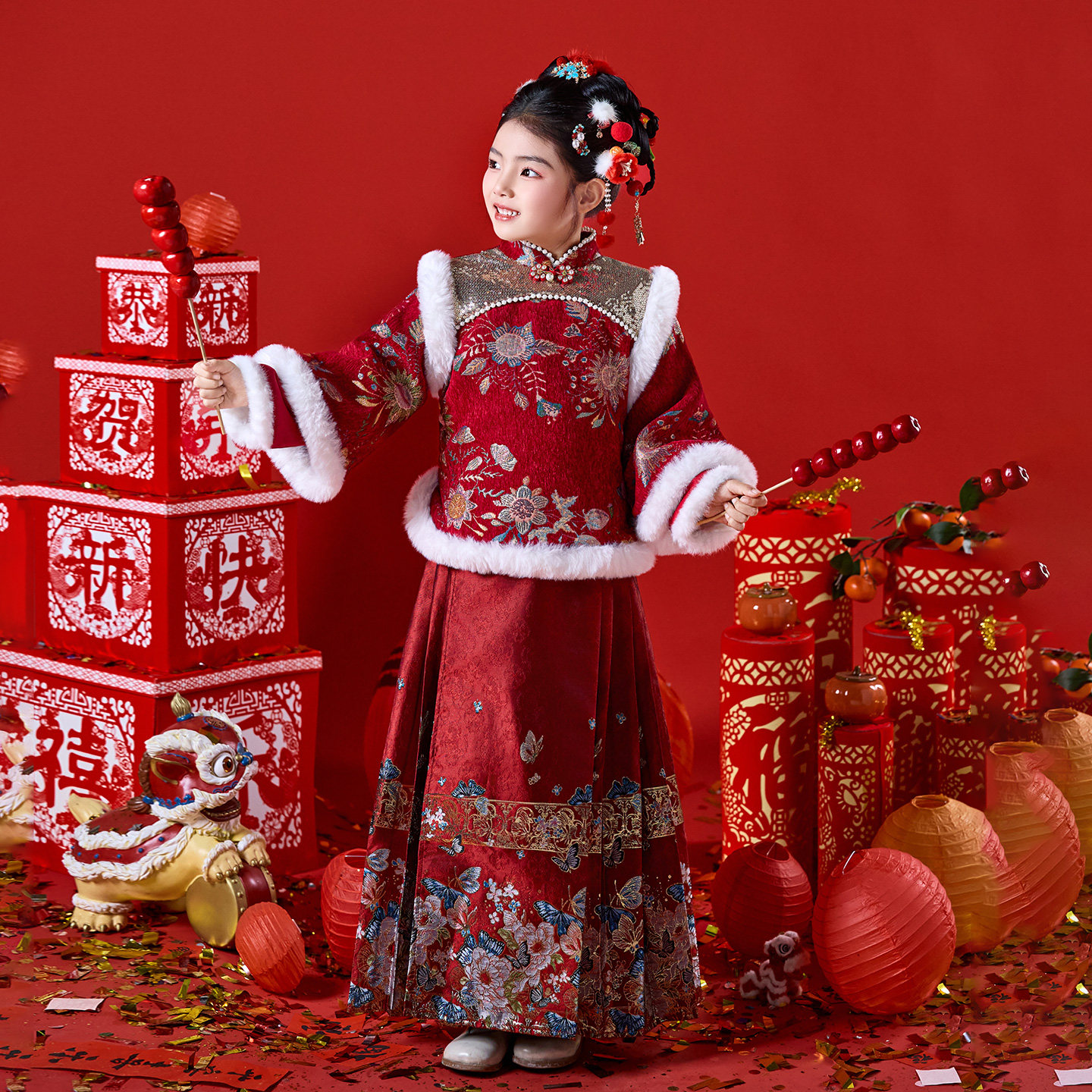 拜年服女童冬装汉服马面裙套装儿童2026新款古风新中式过年中国风