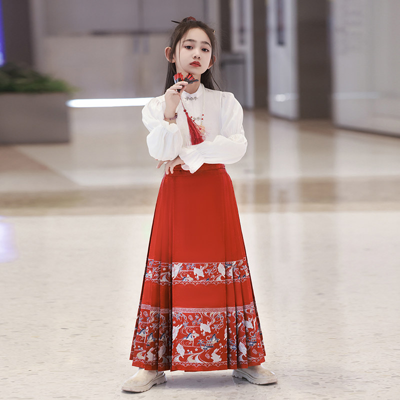 儿童马面裙女童2026新款春秋款汉服女大童套装古风新中式国风古装