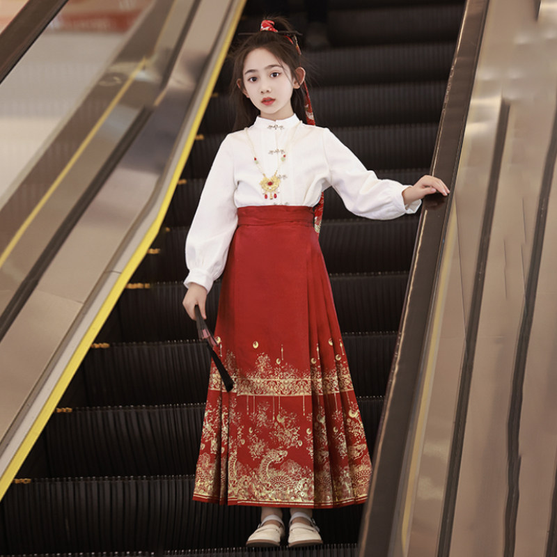秋冬女童中国风汉服马面裙新款