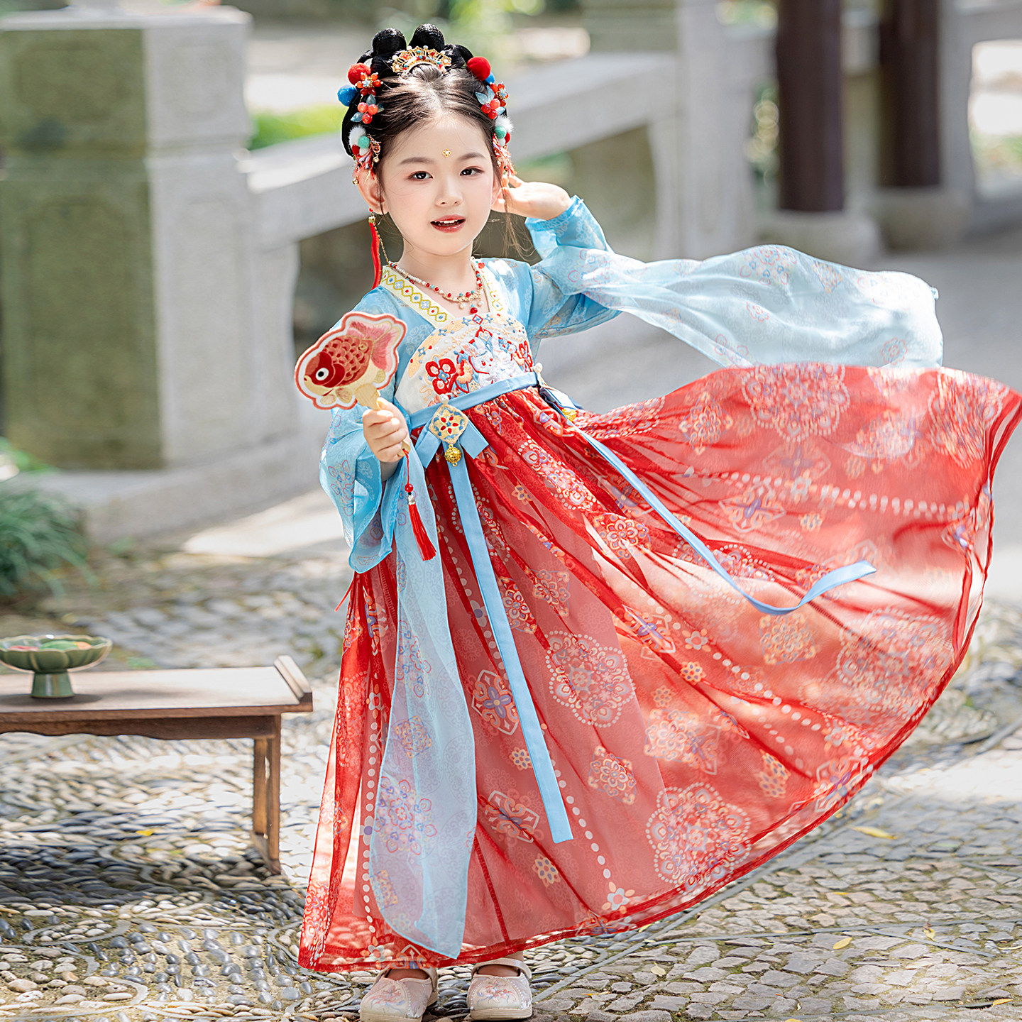 汉服女童春秋儿童古风古装秋季长袖连衣裙中秋节服装国风唐装襦裙