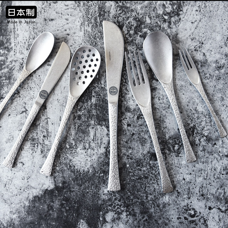 日本青芳餐具AOYOSHI进口不锈钢餐勺锤纹点心牛排叉饭勺子西餐具