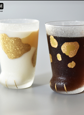 日本进口aderia金色猫爪杯磨砂可爱猫脚玻璃杯水杯牛奶果汁杯礼物