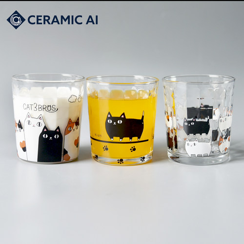 日本ceramic卡通可爱猫咪玻璃杯
