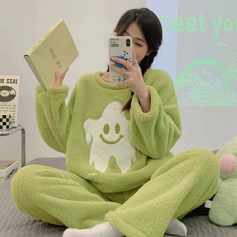 薄款法兰绒睡衣保暖女中学生套装