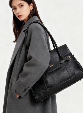 真皮小众手提托特包包女2026新款时尚高级感大容量通勤单肩大包