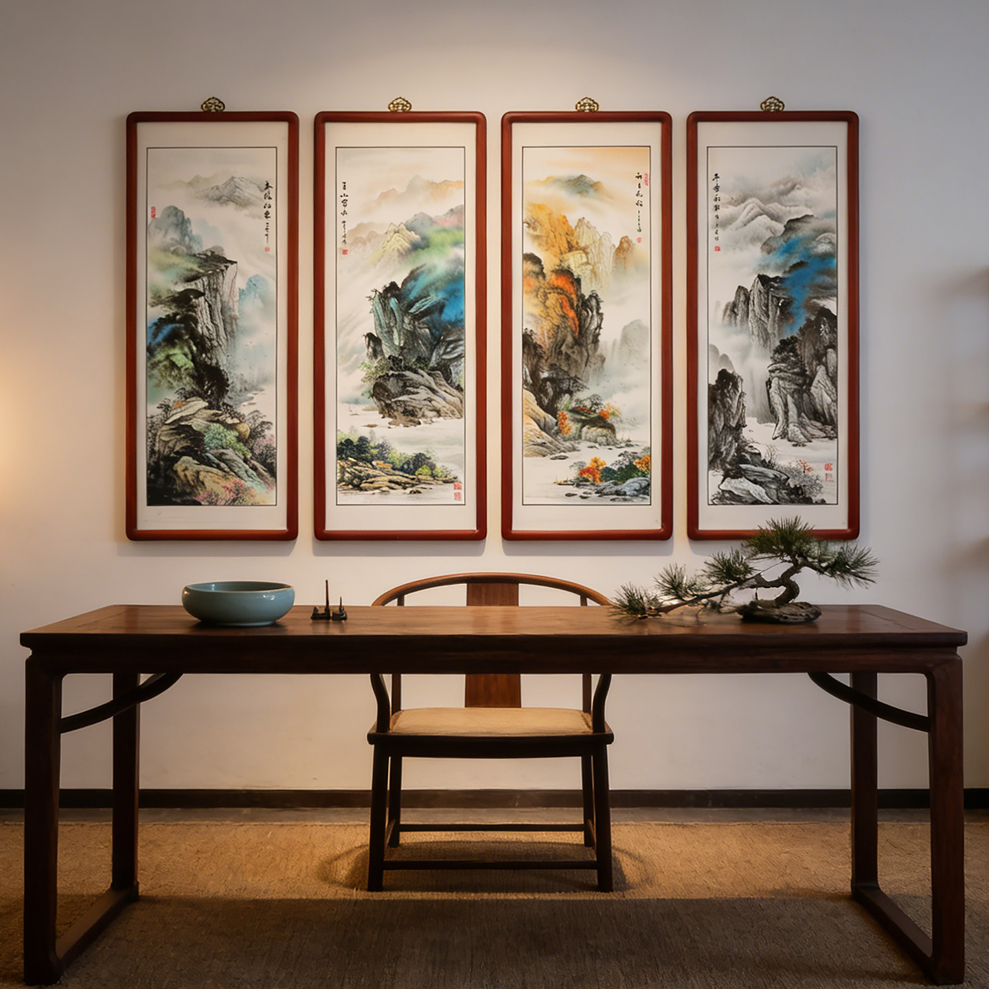晋元恒新中式手绘山水漆画中式客厅装饰画沙发背景墙仙鹤禅意挂屏