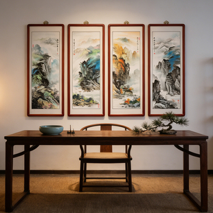 晋元恒新中式手绘山水漆画中式客厅装饰画沙发背景墙仙鹤禅意挂屏