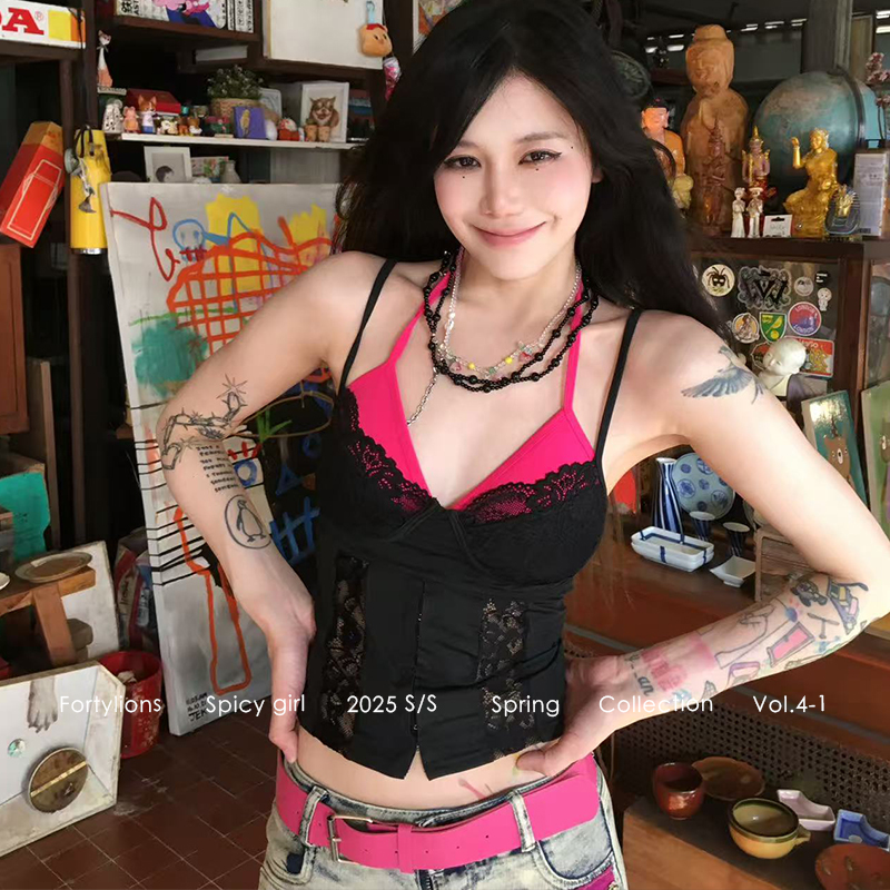 fortylions 纯色性感蕾丝吊带短款百搭胸衣修身内搭外穿短款上衣