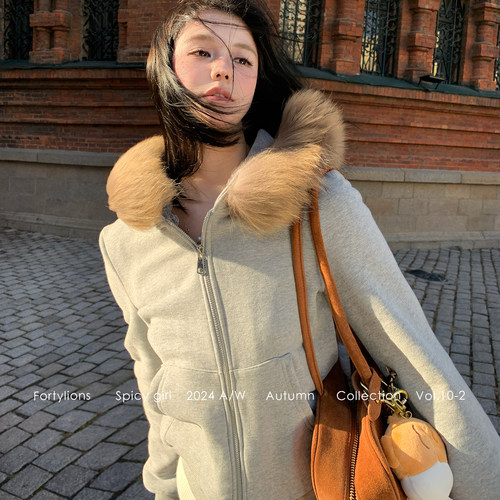 fortylions连帽毛领外套