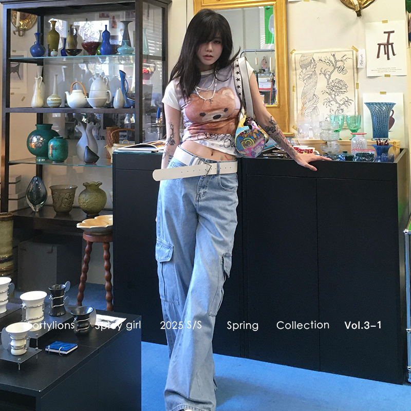 city牛仔口袋工装牛仔裤