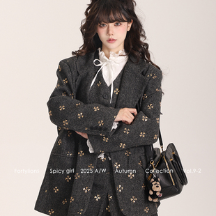 半裙女西装 fortylions 马甲中长款 外套v领修身 三件套 羊毛呢西装