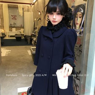 fortylions 翻领学院毛呢大衣中长款廓形毛呢外套娃娃领减龄大衣
