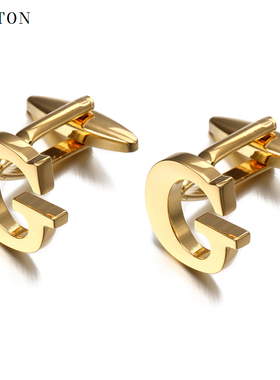 法式袖扣字母金银色G男女衬衫衬衣袖扣A-Z商务Cufflinks送礼盒
