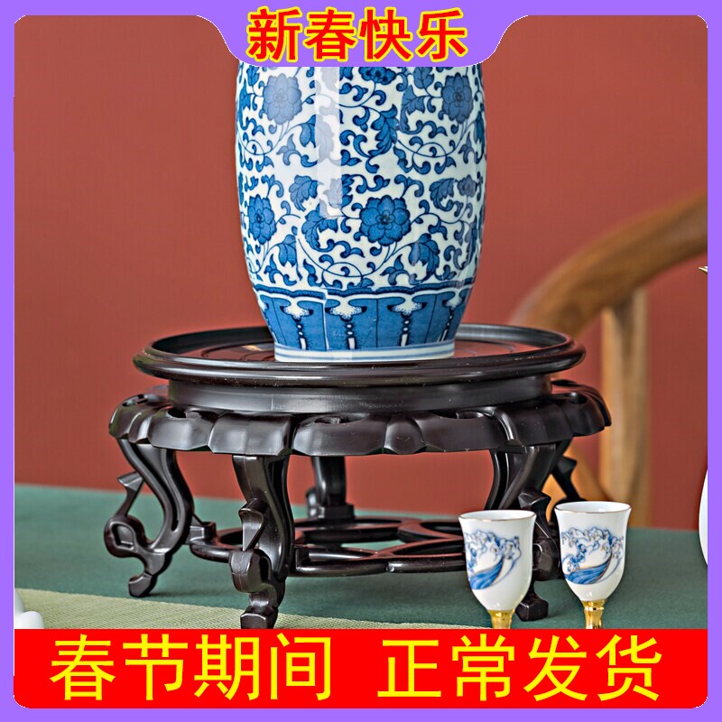 圆形防水花盆底座增高塑料托盘鱼缸架子石头古典花瓶摆件花架底托