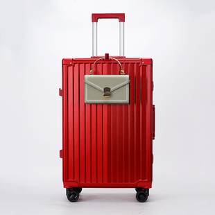 行李箱结婚酒红色多功能陪嫁拉杆箱婚礼用充电铝框款密码旅行皮箱
