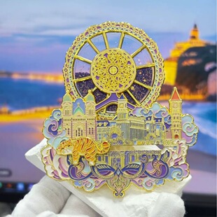 原创天津之眼旋转流沙冰箱贴橘猫可滑动世纪钟五大道旅游纪念品