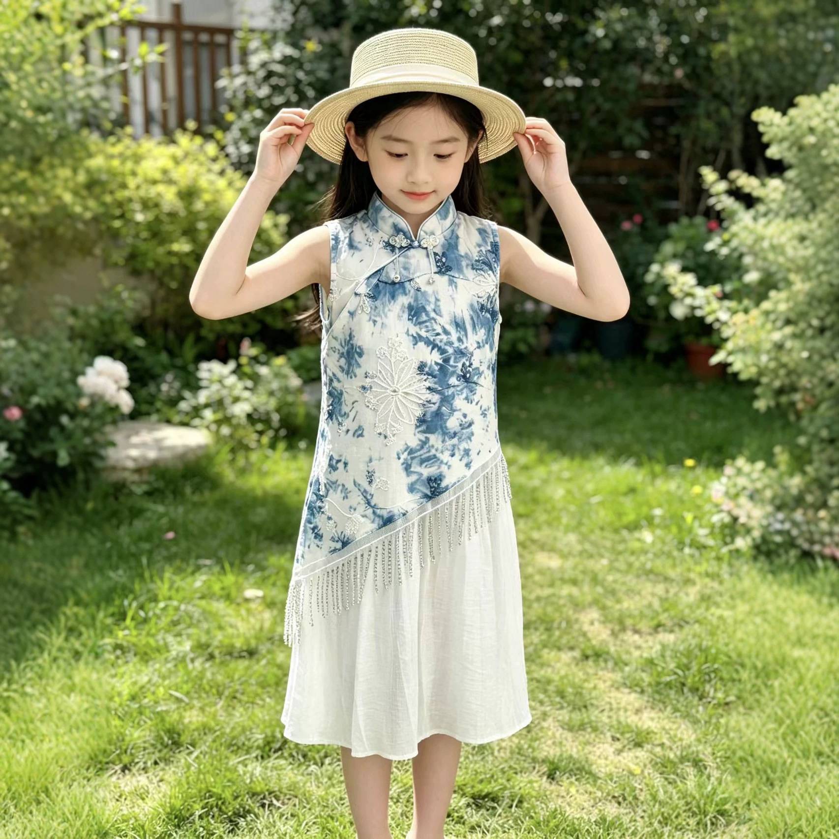 女童夏季扎染旗袍裙子新中式国风旗袍