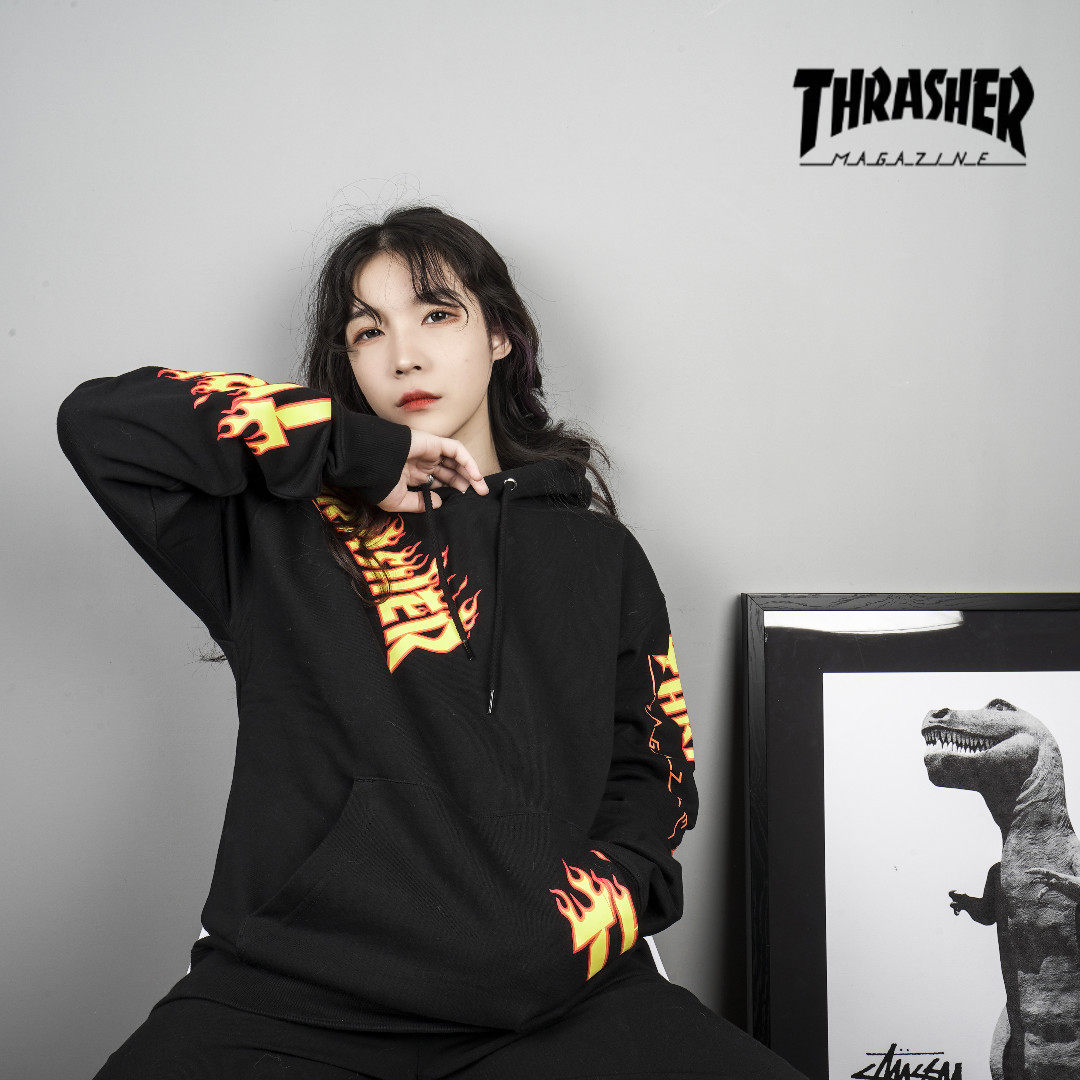 thrasher日版满印火焰logo连帽卫衣男女同款oversize秋冬情侣百搭