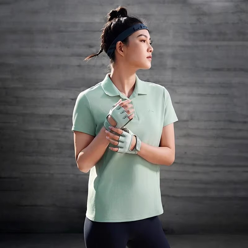 李宁POLO衫女士2024夏季新款健身舒适耐洗翻领短袖上衣APLU128ZZ