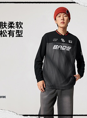 李宁反伍BADFIVE长袖T恤男士2025新款V领宽松针织运动服AAEV051