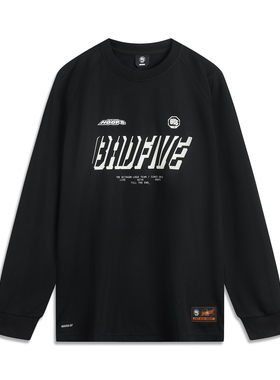 李宁反伍BADFIVE男子潮流字母印花圆领运动长袖T恤ATLU137