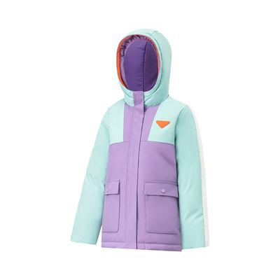 Lining/李宁正品冬季小童拼色连帽保暖防风鸭绒运动羽绒服YYMT058