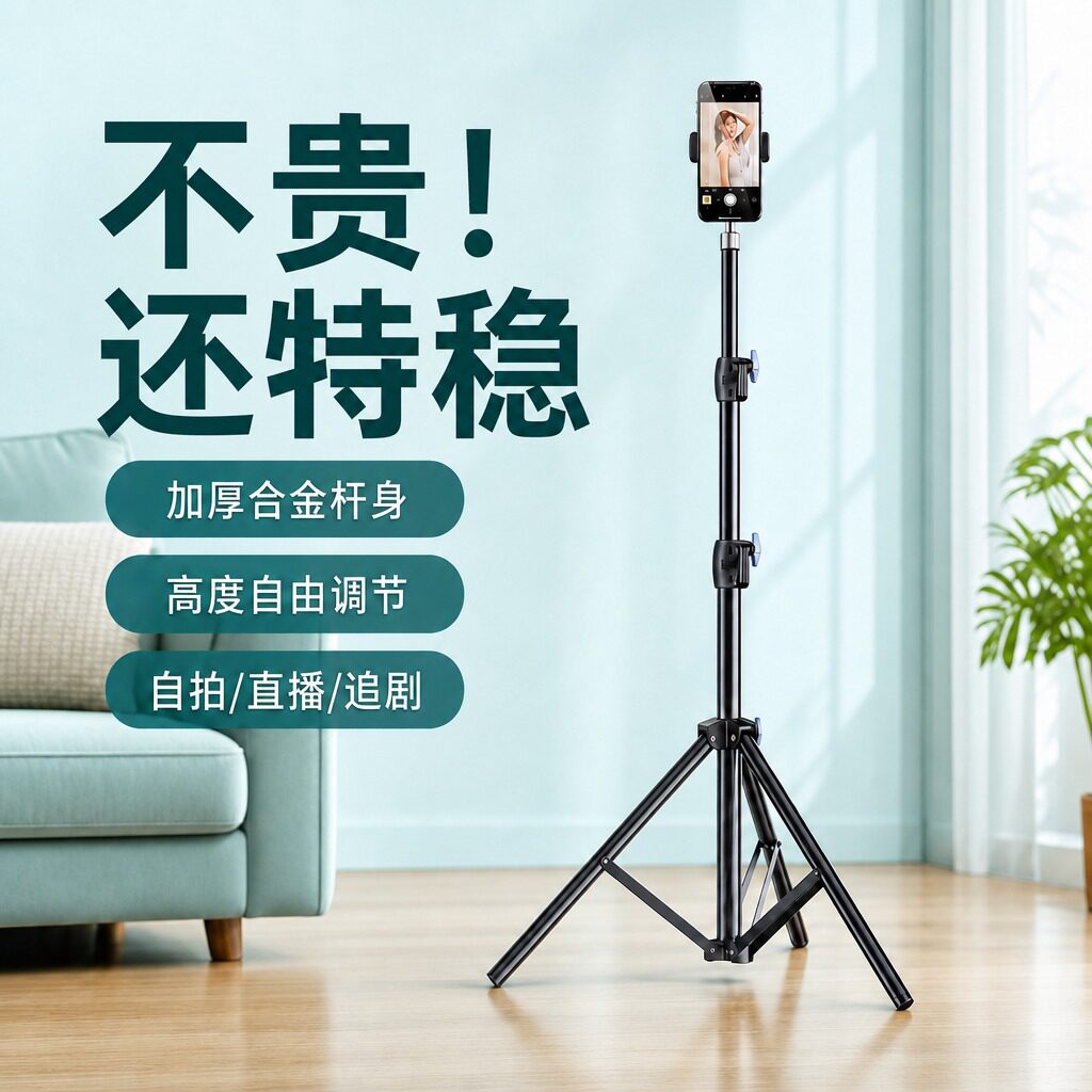 手机支架直播三脚架带补光灯拍摄图片