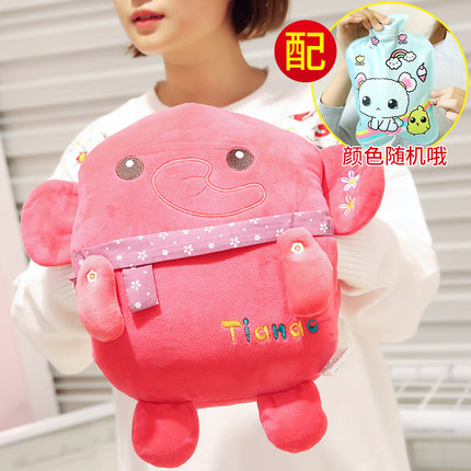 卡通灌水热水袋电暖宝暖手宝暖宫暖腰宝双插手毛绒防爆注水暖水袋