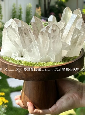 高级水晶石水晶球摆放底座装饰天然水晶实木质造景盘装饰摆件托盘