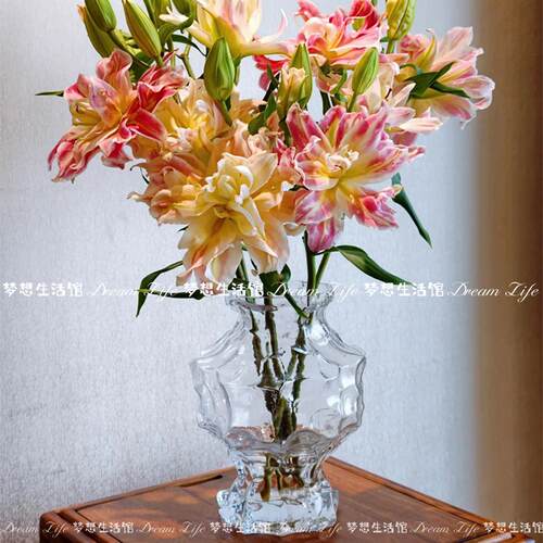 适合插百合的花瓶高级感现代轻奢设计玻璃格调干花插花专用摆件