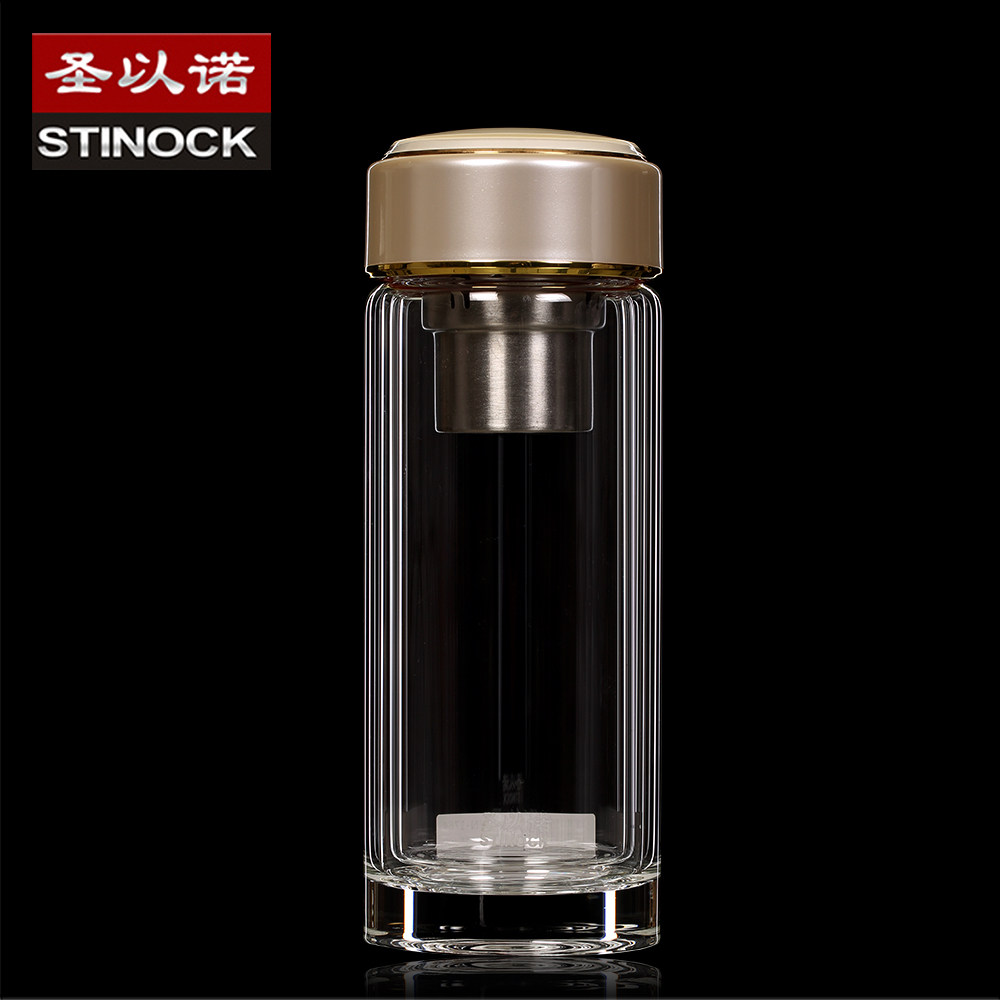 圣以诺176玻璃杯办公杯隔热茶杯透明双层过滤随手杯水晶杯口杯