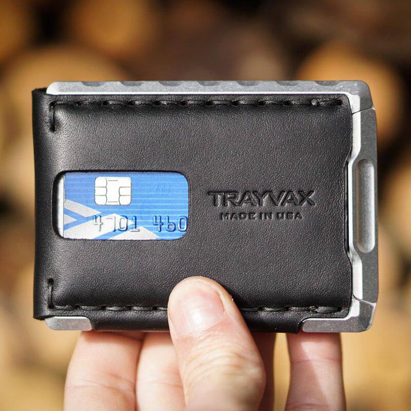 美国制造 Trayvax Venture 极简纤薄铝合金真皮对折钱包 EDC卡包