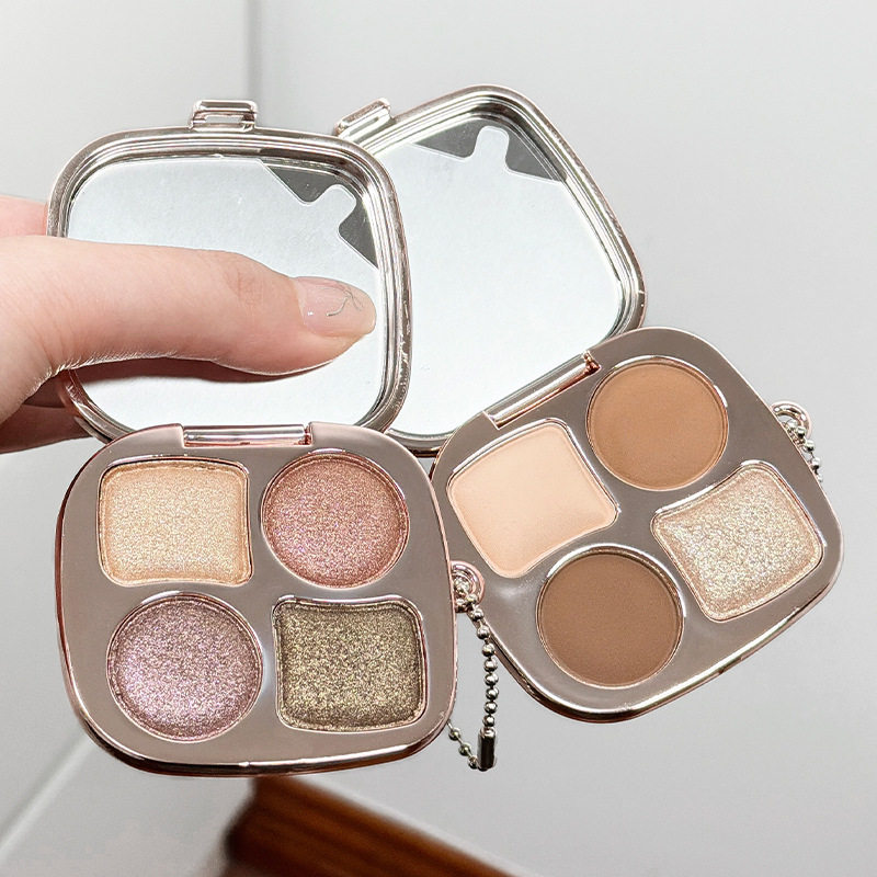 POTO四色眼影盘 4色眼影爆闪大地色珠光哑光便携眼影跨境化妆品