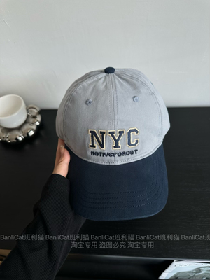 BanliCat 美式休闲刺绣字母NYC鸭舌帽男女宽檐显脸小拼色棒球帽子