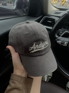 美式复古潮搭 宽檐字母棒球帽子男女款显白黑灰色鸭舌帽街舞帽子