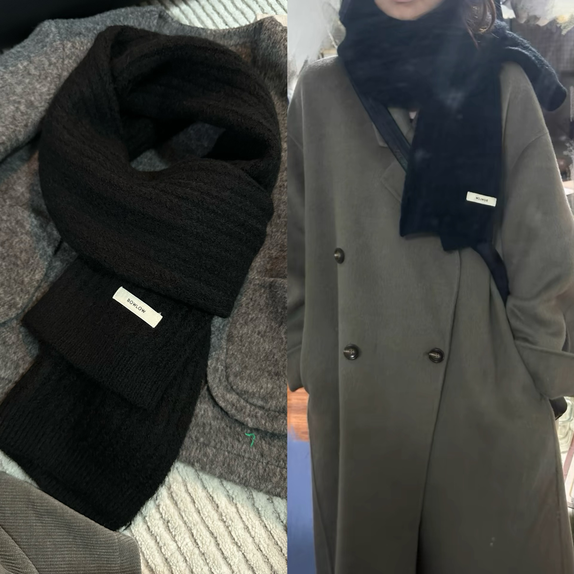 高品质秋冬韩版含羊毛混纺围巾女Banlicat黑色长款围脖情侣男2024