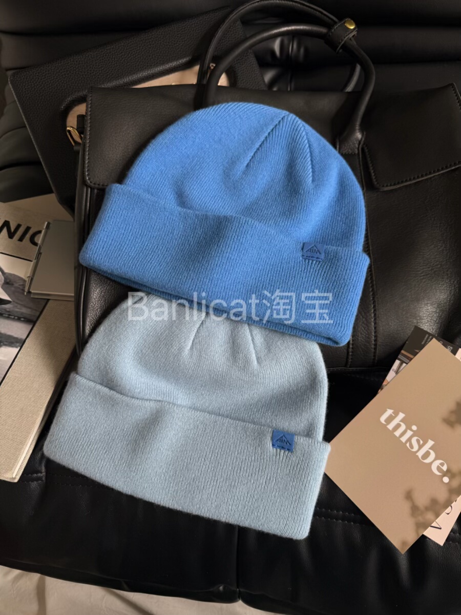 冬日蓝色冷帽 100%羊毛针织毛线帽子男女韩版户外骑行保暖包头帽