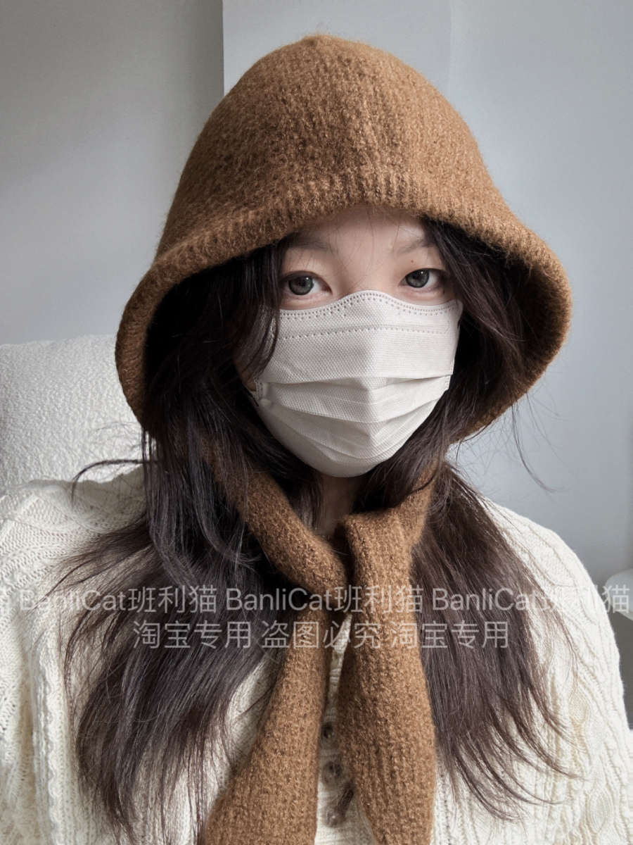 BanliCat针织套头帽子女秋冬天保暖小红帽护耳毛线巴拉克拉法帽韩