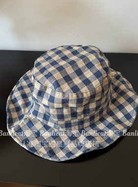 2025有型轻薄棉麻格子渔夫帽女夏 出游遮阳礼帽大头围显脸小盆帽