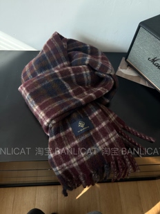 BanliCat韩版含羊毛显白安可拉红格纹流苏围巾女冬季保暖披肩围脖